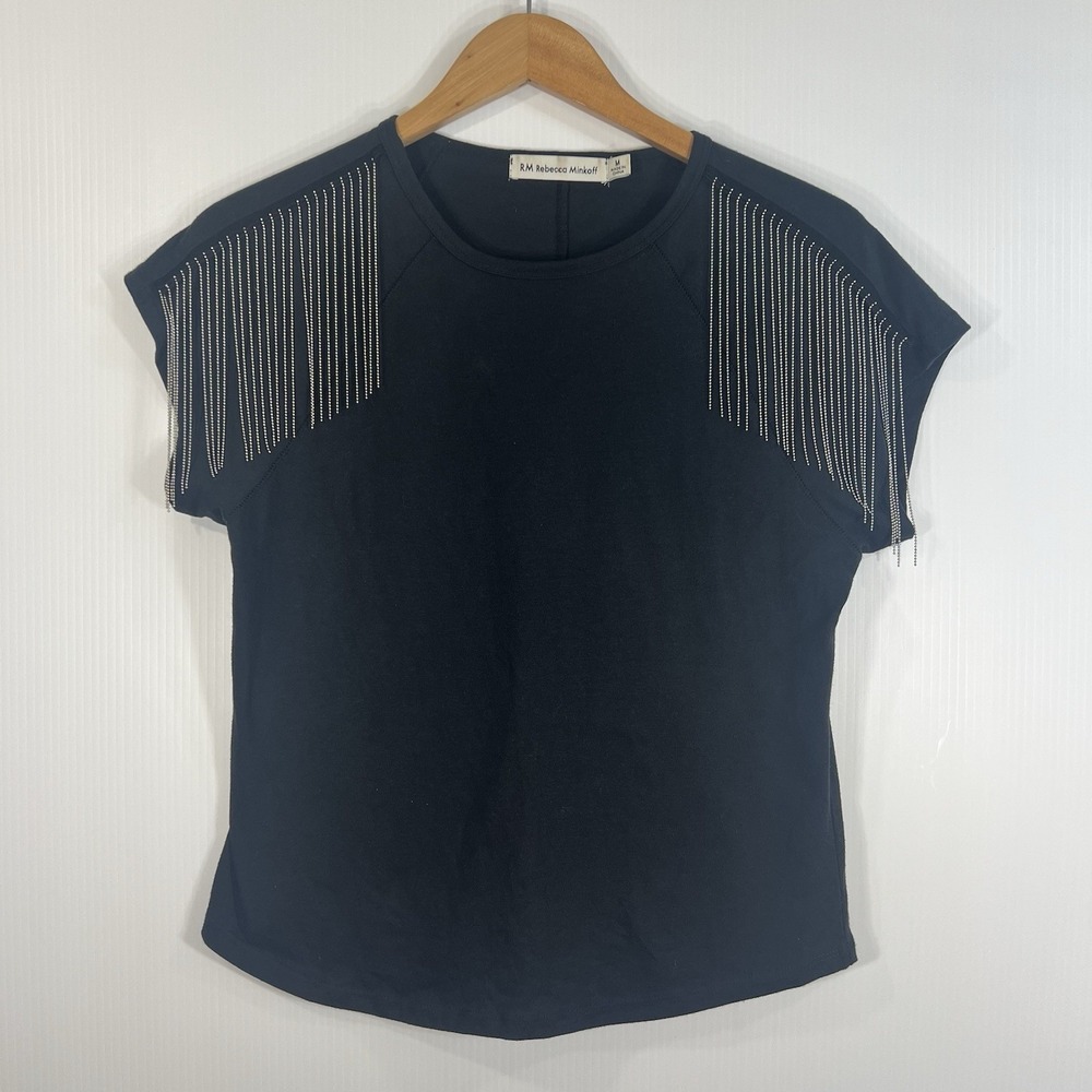 Rebecca Minkoff Fringe Top Size Medium Black Punk Rock Grunge Metal *READ*